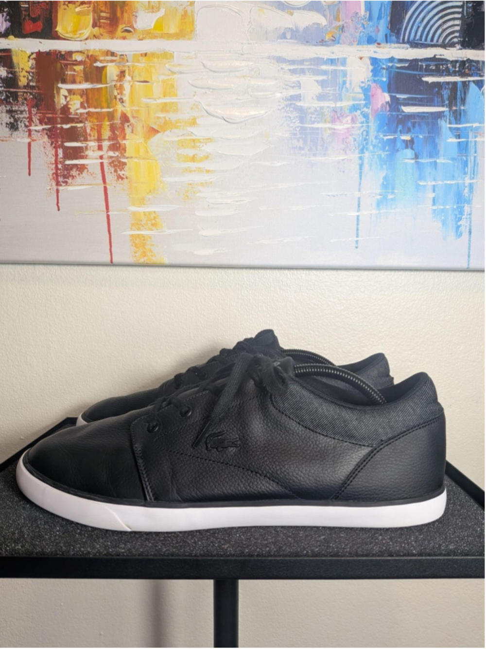 Lacoste Minzah 319 1P Shoes Mens Size 12 Black Leather Casual Low Top Sneakers